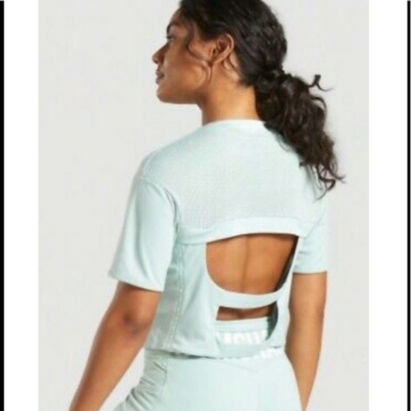 Gymshark - Recess Open Back Short Sleeve Crop Top - Green - Large - Picture 2 of 9